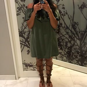 TopShop dark green off shoulder dress